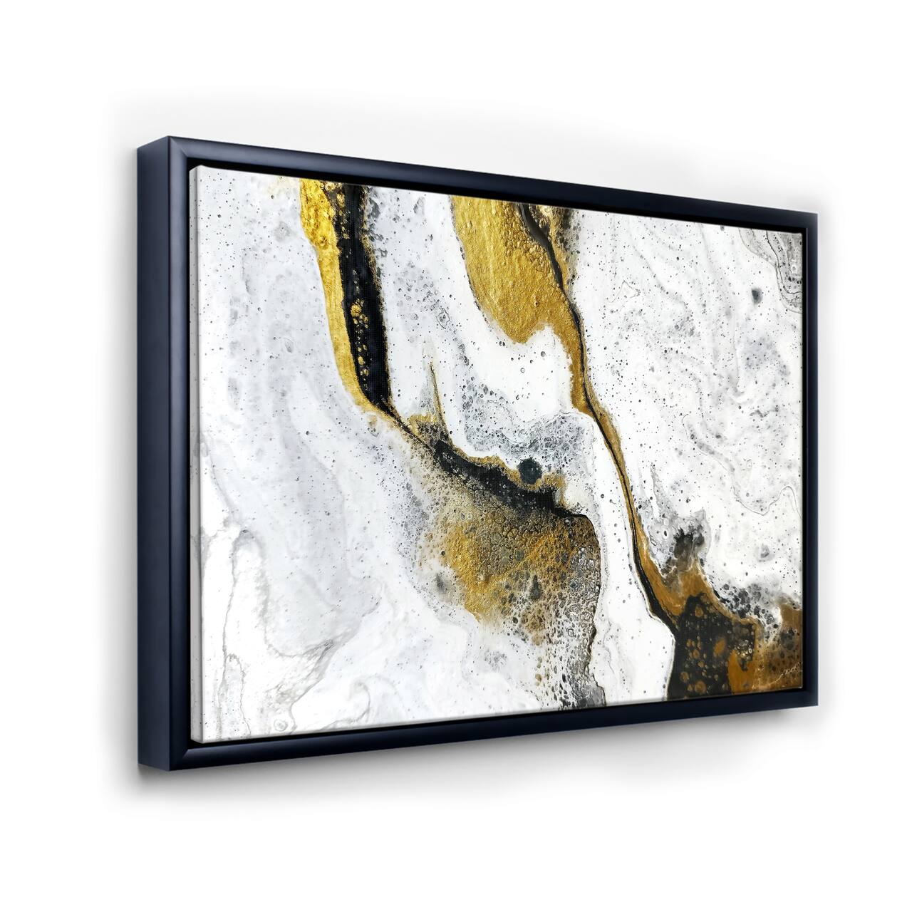Designart - Gold and Black on White Acrylic Marble - Glam Framed Canvas Wall Art Print